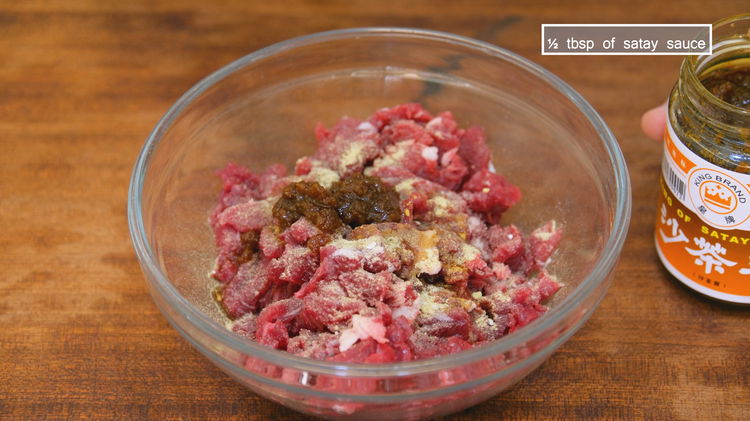 Image of Marinate the beef with 1/4 tsp of salt, 1/4 tsp...