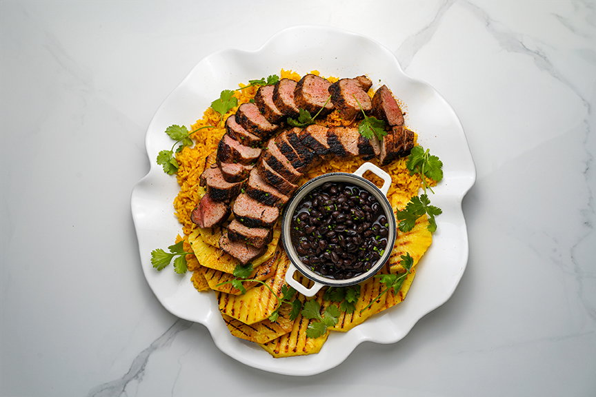 Blackened Pork Tenderloin with Grilled Pineapple Recipe | SRF