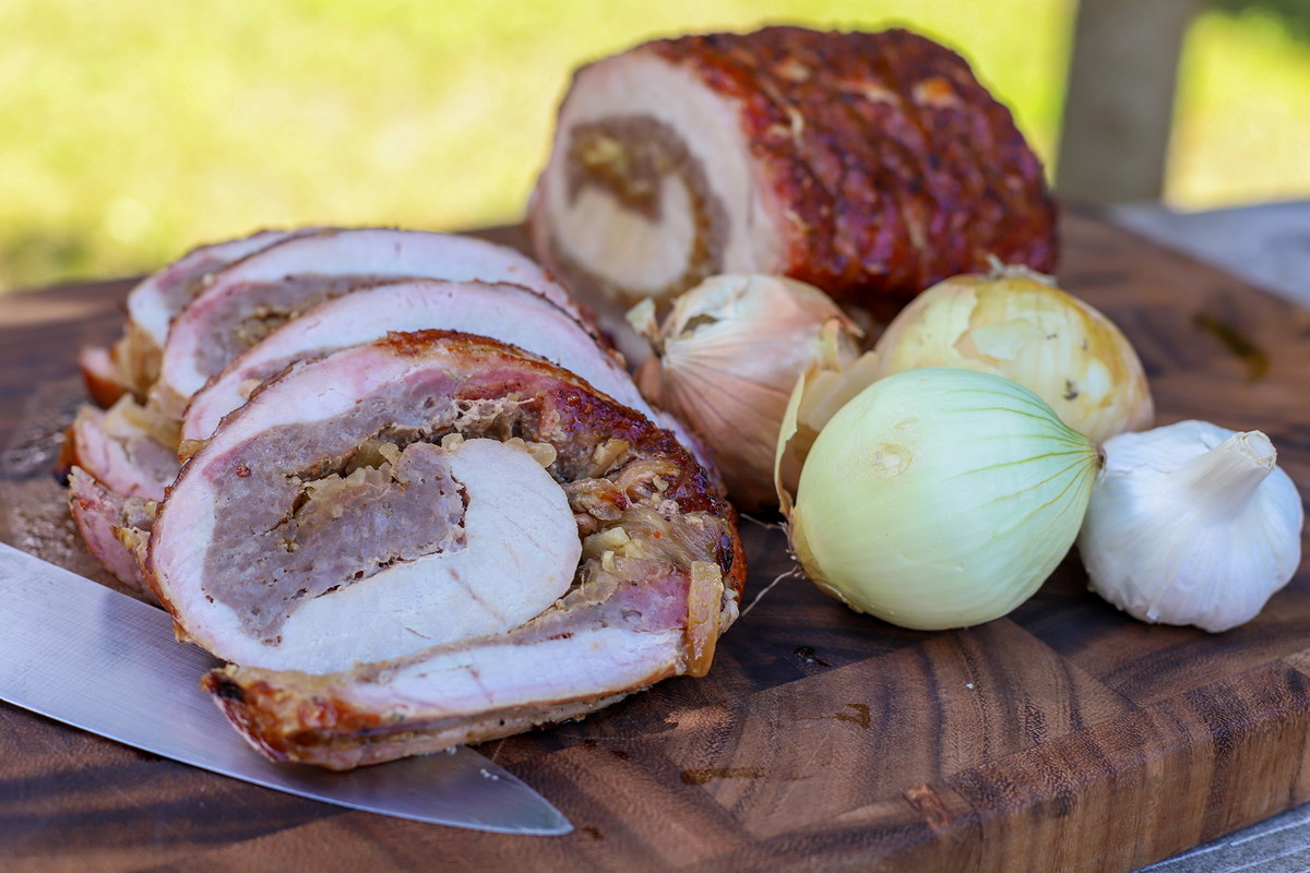 Bratwurst Stuffed Pork Loin