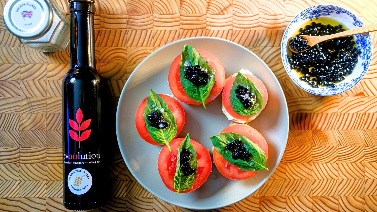Image of Traditional 18 Year Balsamic Pearls on Caprese Salad Bites