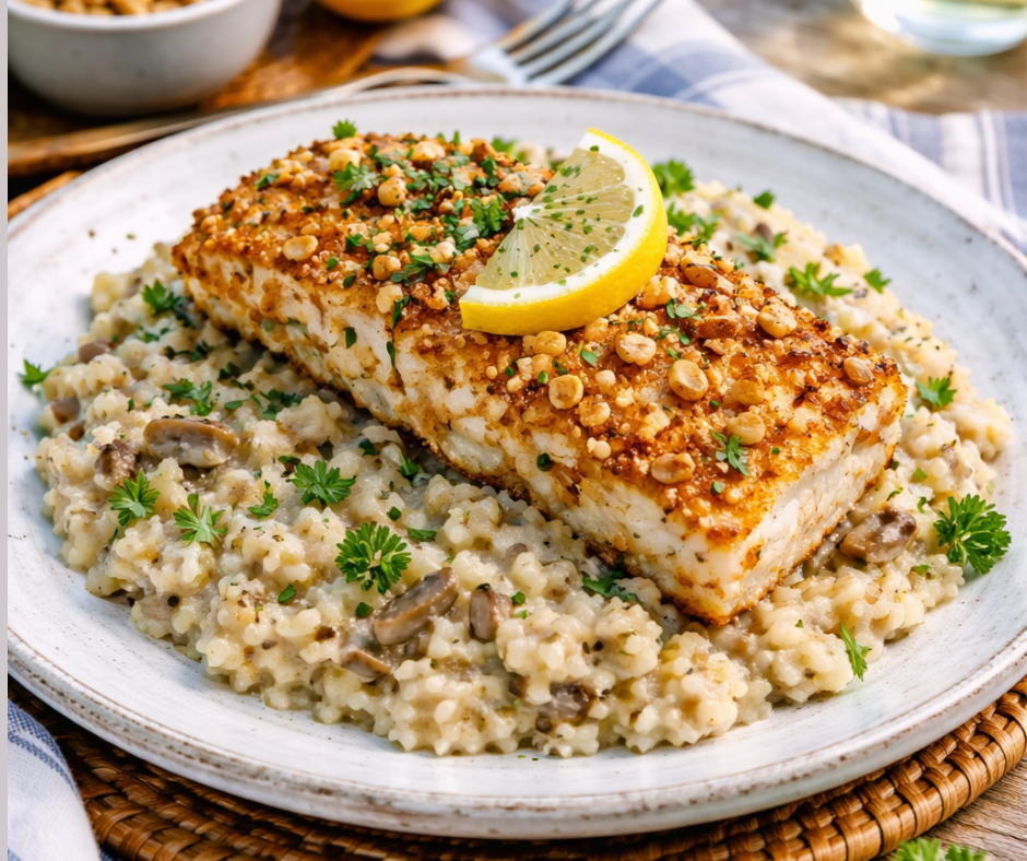 Macadamia Crusted Grouper with Truffle Risotto