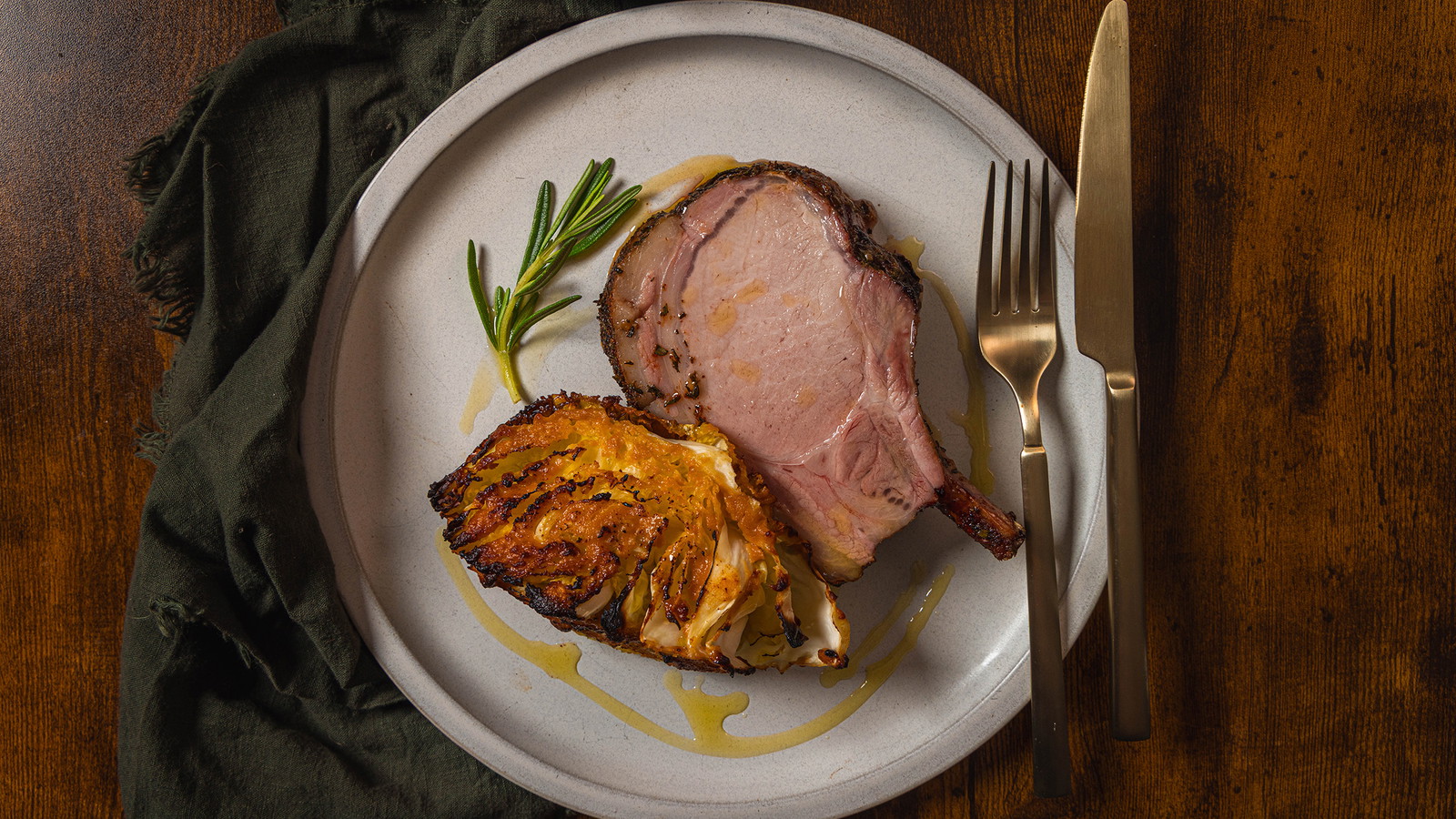 Herb Crusted Rack of Pork with Miso Butter Cabbage