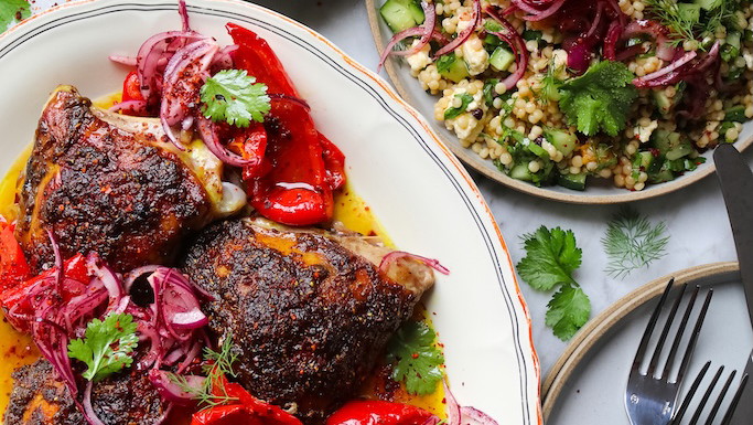 Image of Caramelised Ras el Hanout Chicken With Herby Apricot & Currant Moroccan Couscous