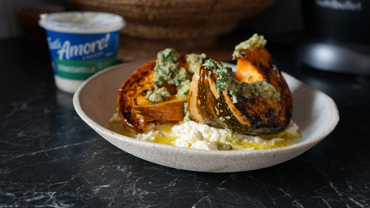 Charred Pumpkin on Stracciatella with Pesto 