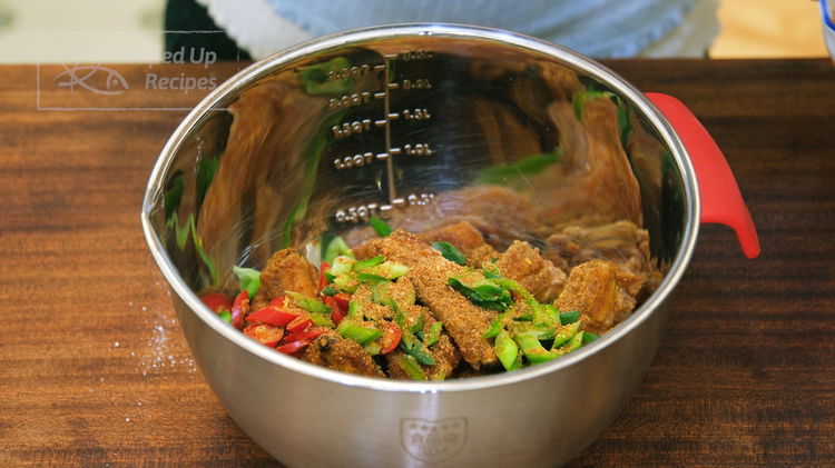 Image of Add diced scallions, diced red chilies and green chilies, and...