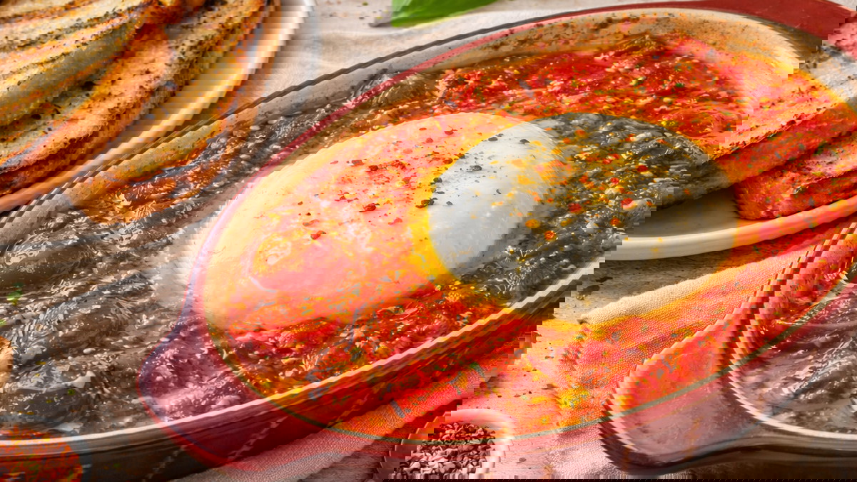 Image of Culinary Genie Smoked Tomato Burrata Dip recipe.