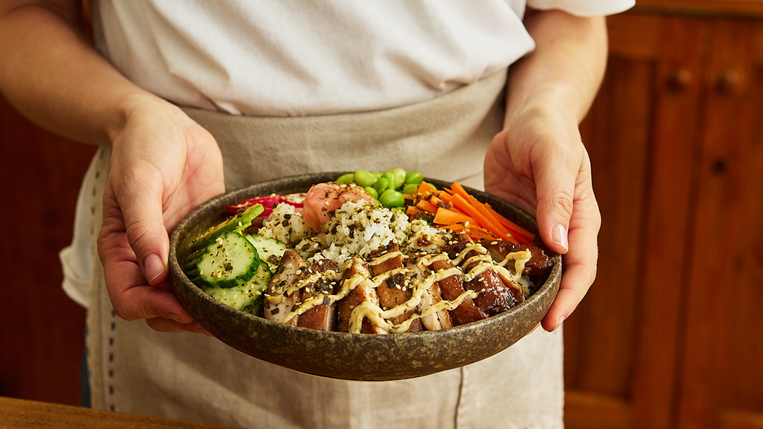 Image of Honey Soy Chicken Rice Bowl with Citrus Furikake