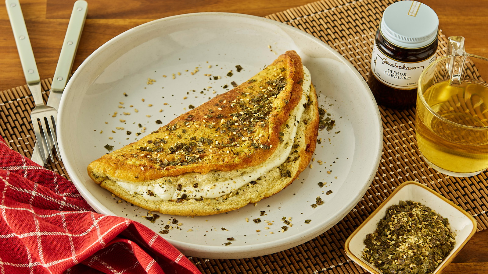 Image of Soufflé Omelette with Goats Cheese & Citrus Furikake
