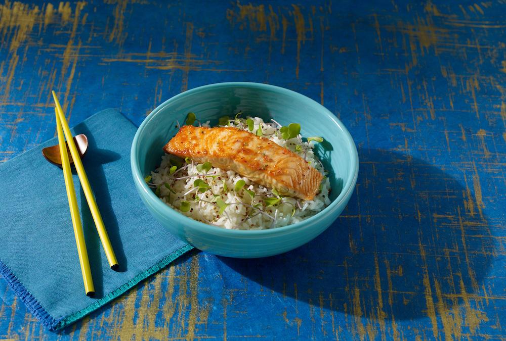 Seared Salmon Rice Bowl with Pad Thai Sauce