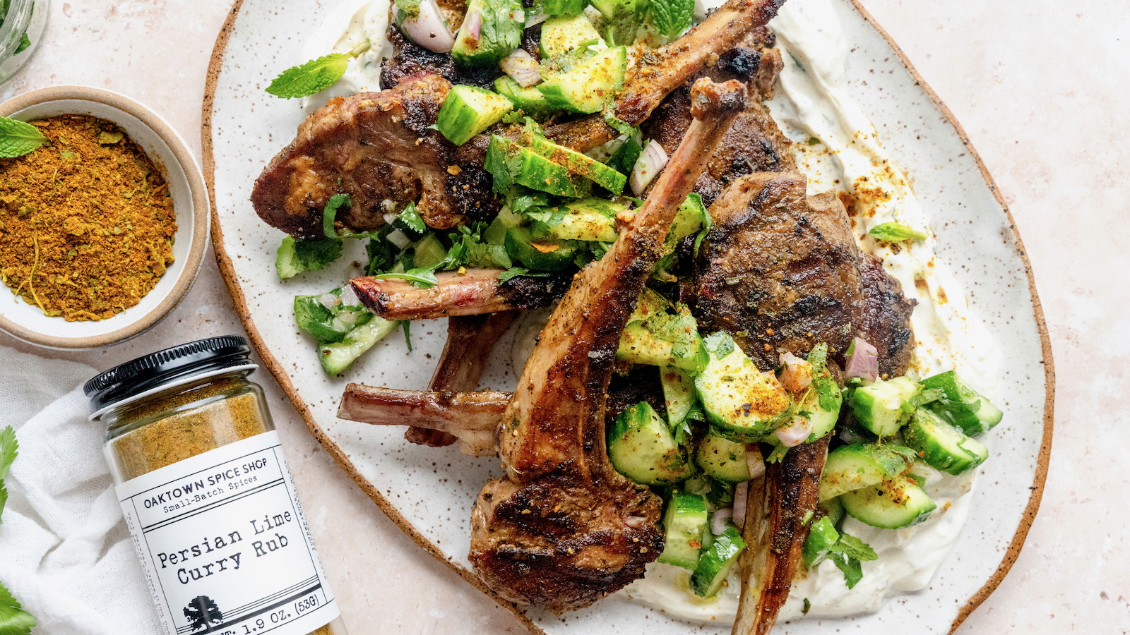 Persian Lime Curry Lamb Chops with Mint Yogurt