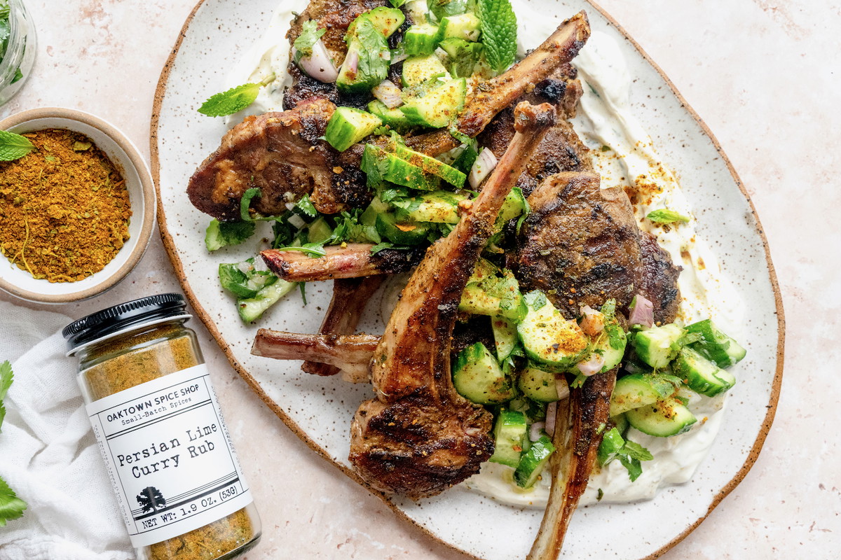 Persian Lime Curry Lamb Chops with Mint Yogurt