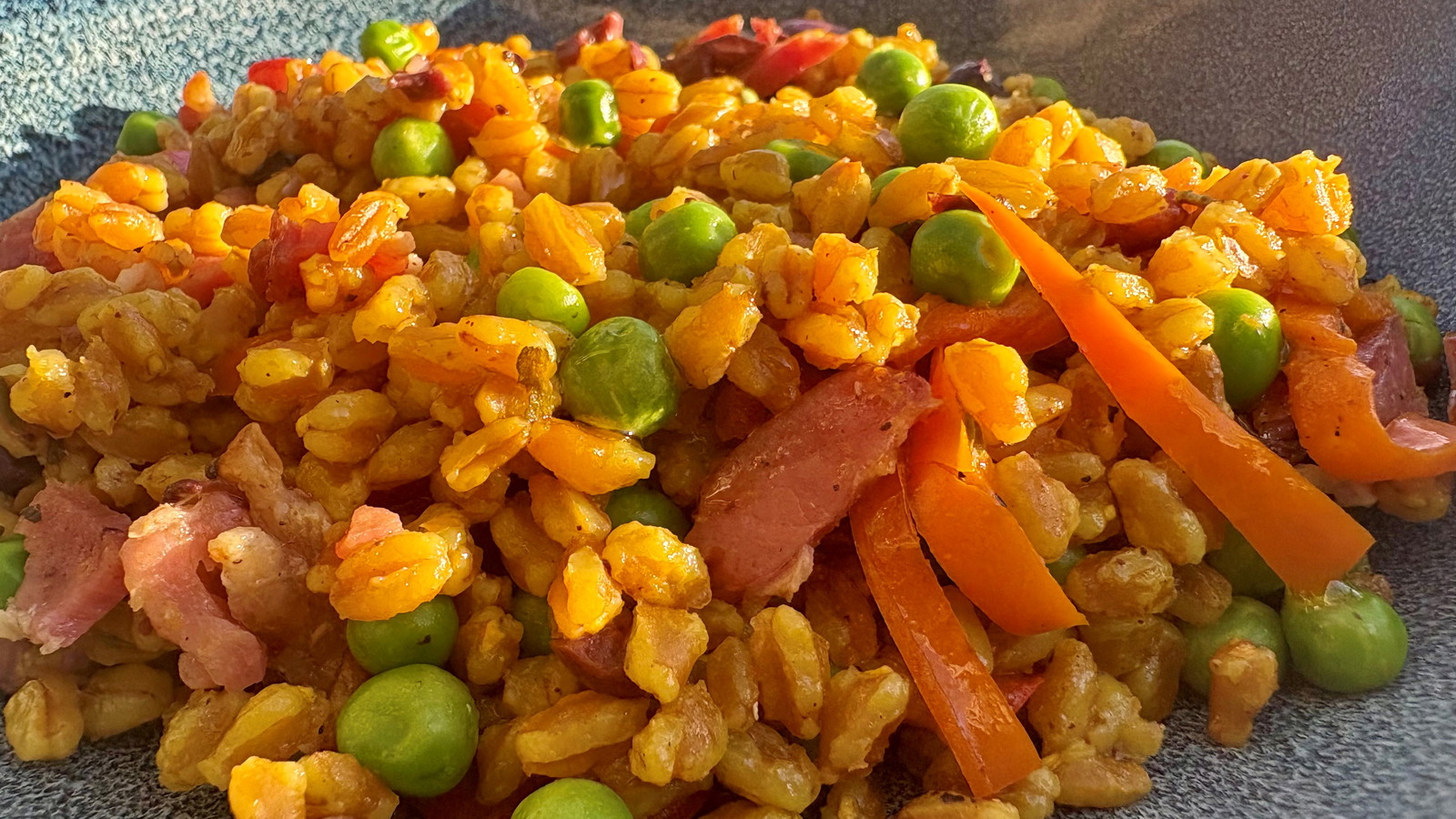 Image of Sprouted Farro with Bacon and Vegetables 