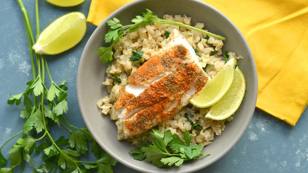 Image of Steamed Halibut with Coconut Lime Cauliflower Rice