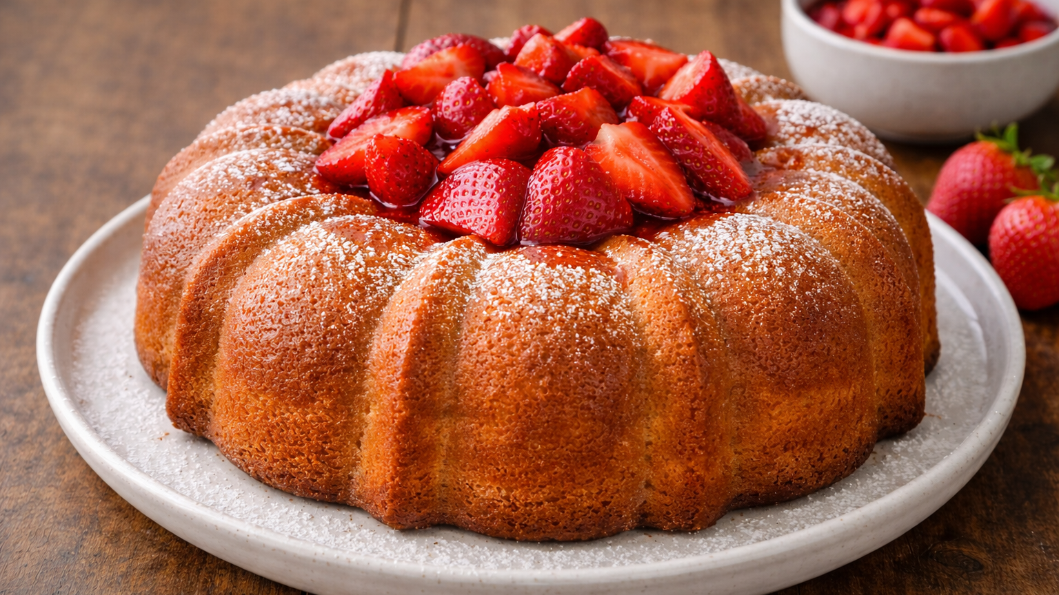 Basil Olive Oil Pound Cake with Strawberry Kiwi Drizzle