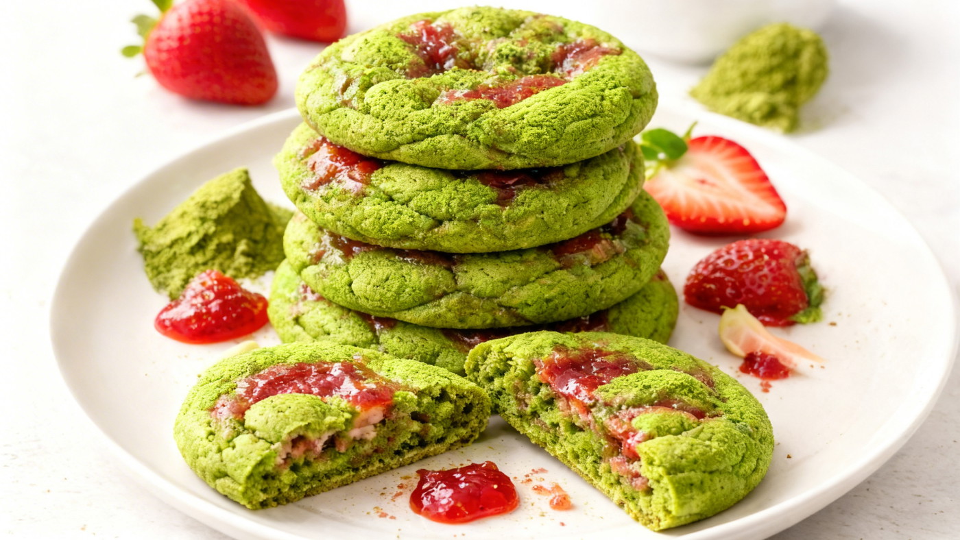 strawberry matcha cookies