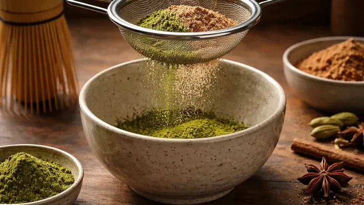 Image of Sift 2 tsp of ceremonial grade matcha powder and 1...