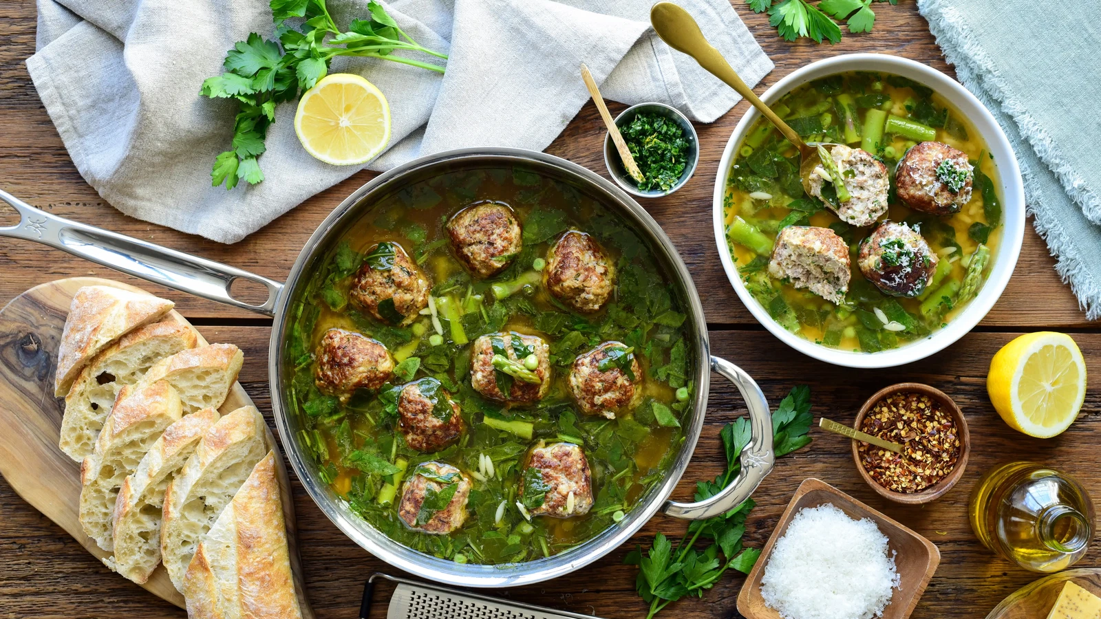 Image of Spring Herb Chicken Meatballs with Lemon Orzo Brodo