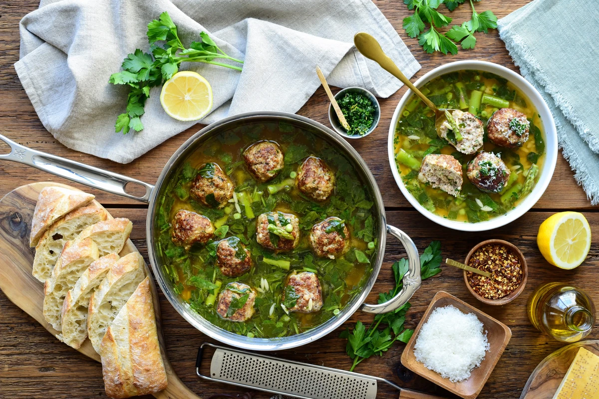 Spring Herb Chicken Meatballs with Lemon Orzo Brodo