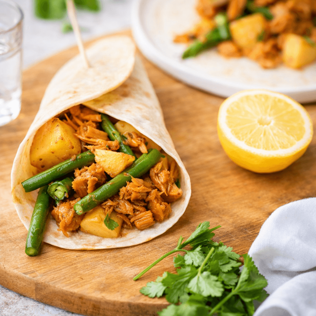 Roti wraps met jackfruit en groenten
