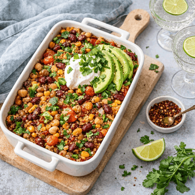 Chileense ovenschotel met bonen en avocado