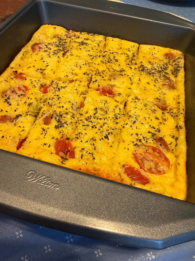 Image of Tomato Basil Egg Bake with Smoked & Ghosted Maple Syrup