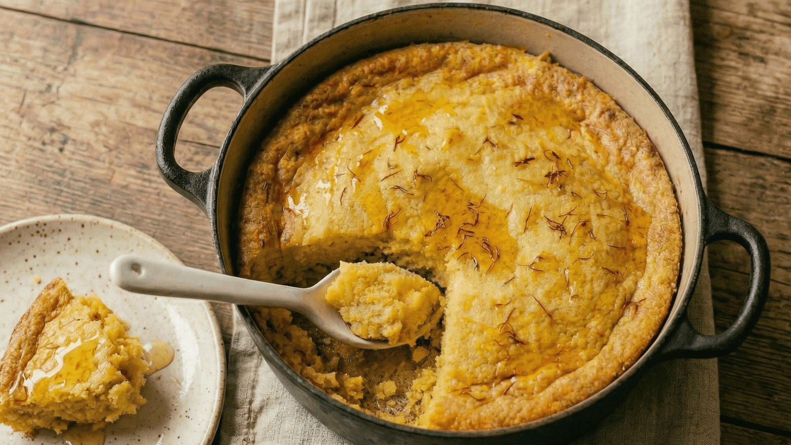 Southern Spoonbread with Saffron and Honey