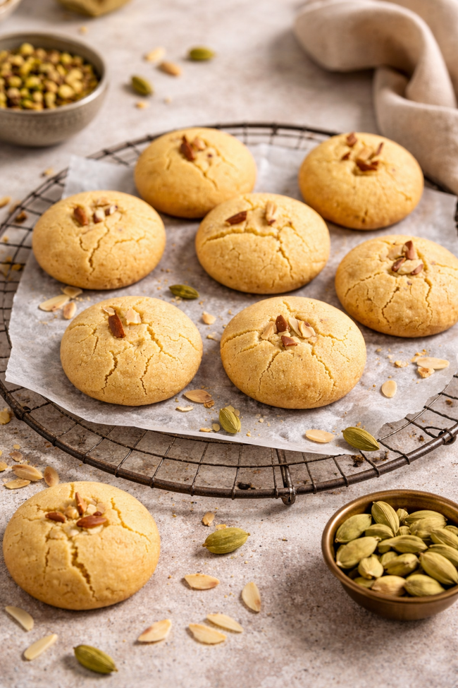 Freshly baked naankhatai cookies on plat