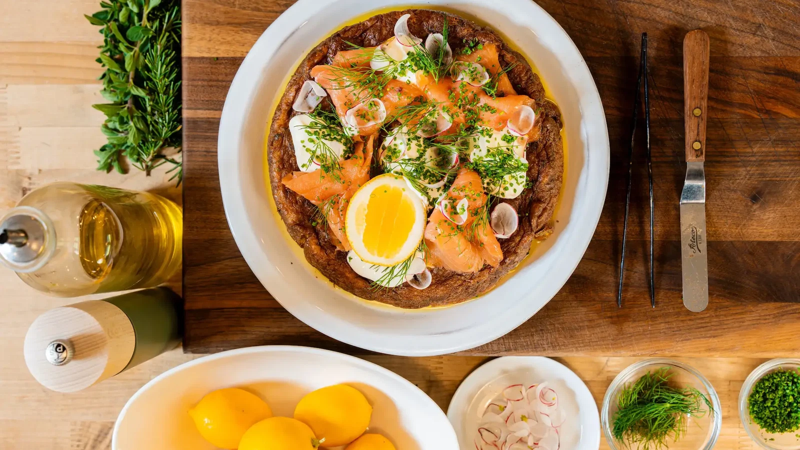 Image of Smoked Salmon, Caramelized Onion, and Gruyere Frittata