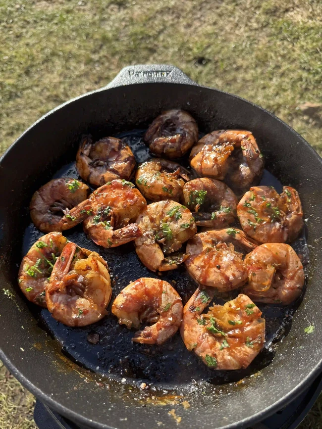 Image of Whiskey Shrimp with Orange & Garlic from a Cast Iron Pan