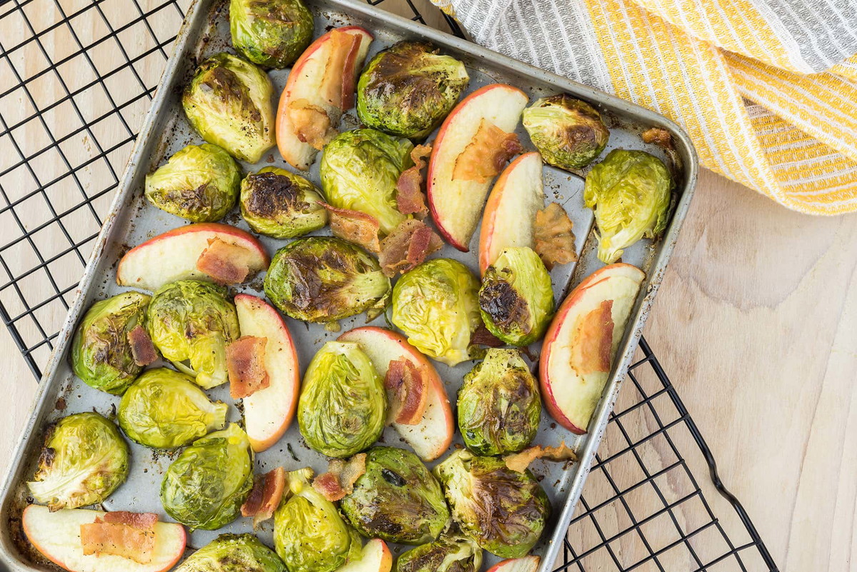 Roasted Brussels Sprouts with Apples & Bacon