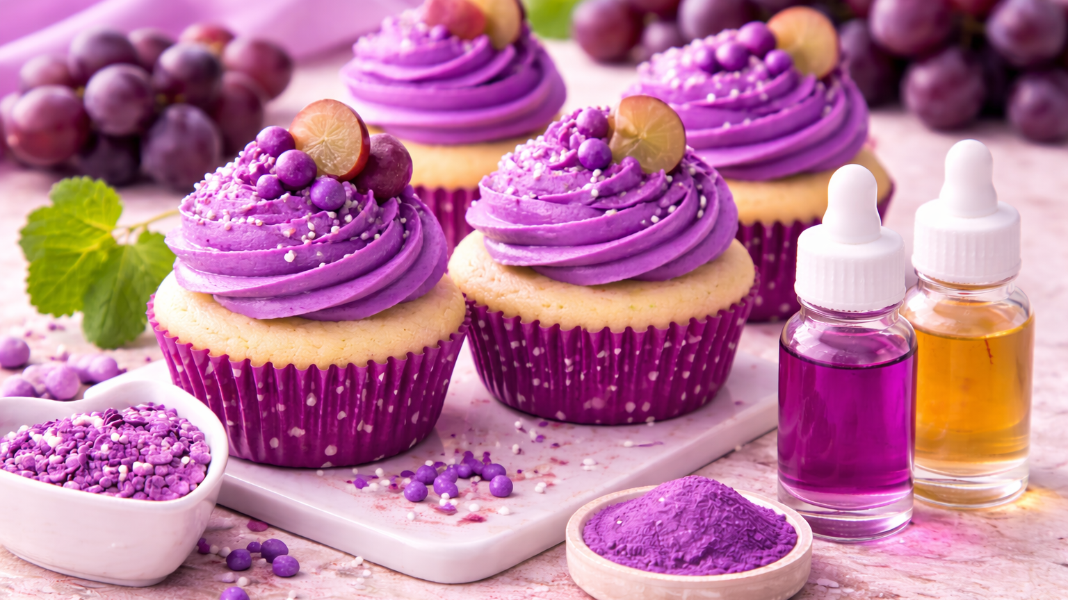 Grape Cupcakes Made with Natural Purple Food Coloring