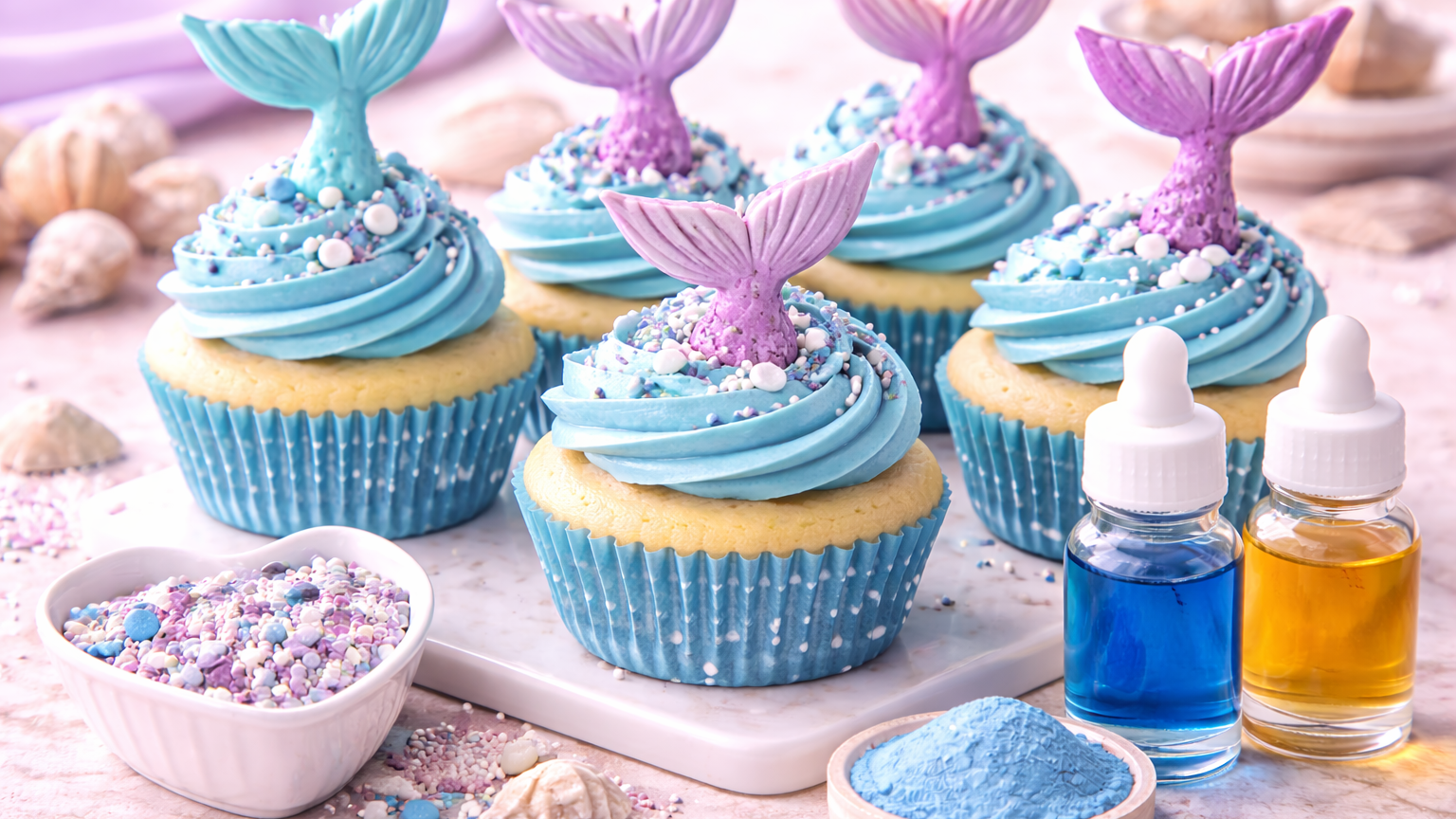 Mermaid Cupcakes with Natural Blue Food Coloring