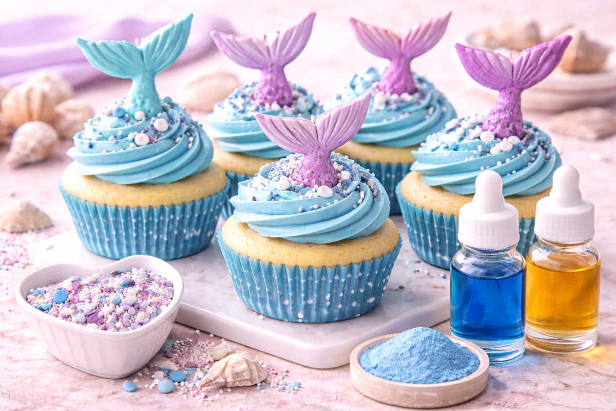 Mermaid Cupcakes with Natural Blue Food Coloring