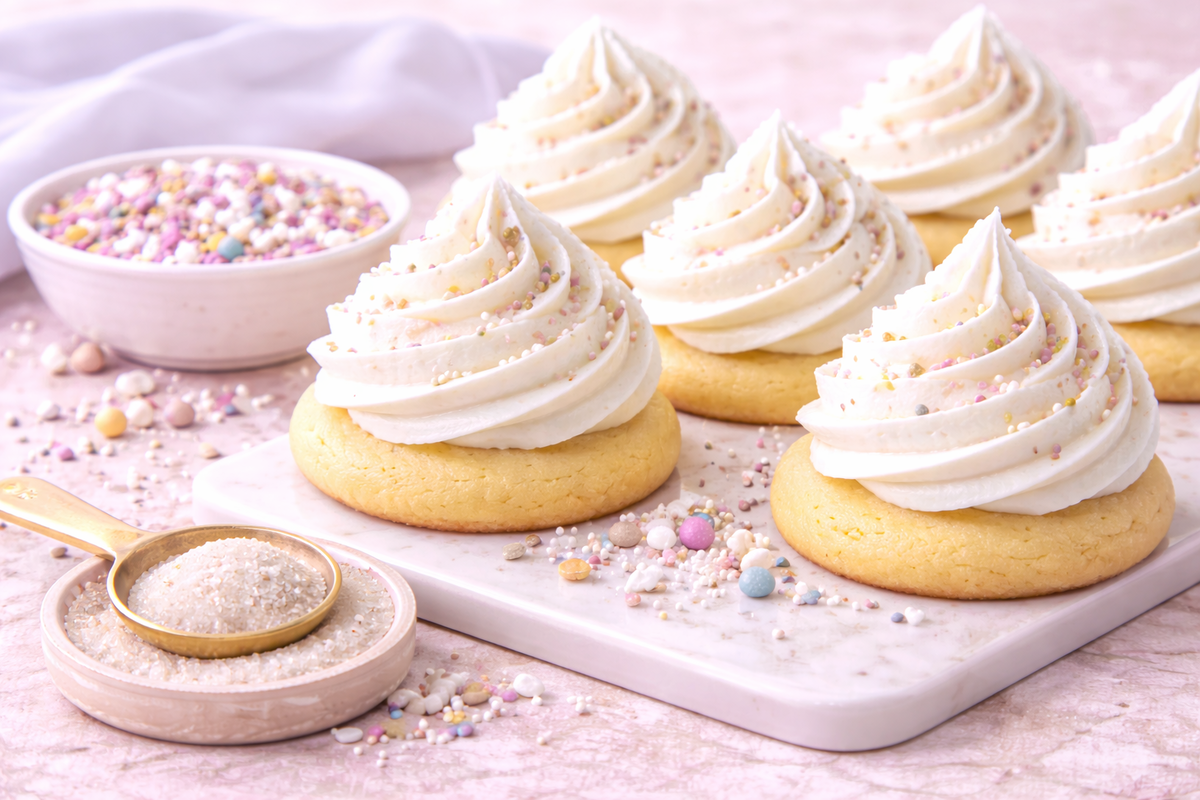 Ultra-White Buttercream Frosted Sugar Cookies