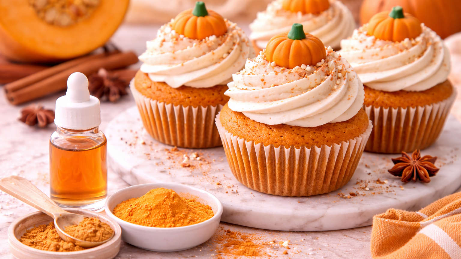 Pumpkin Cupcakes Made with Natural Orange Food Dye