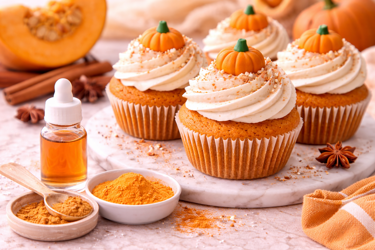 Pumpkin Cupcakes Made with Natural Orange Food Dye