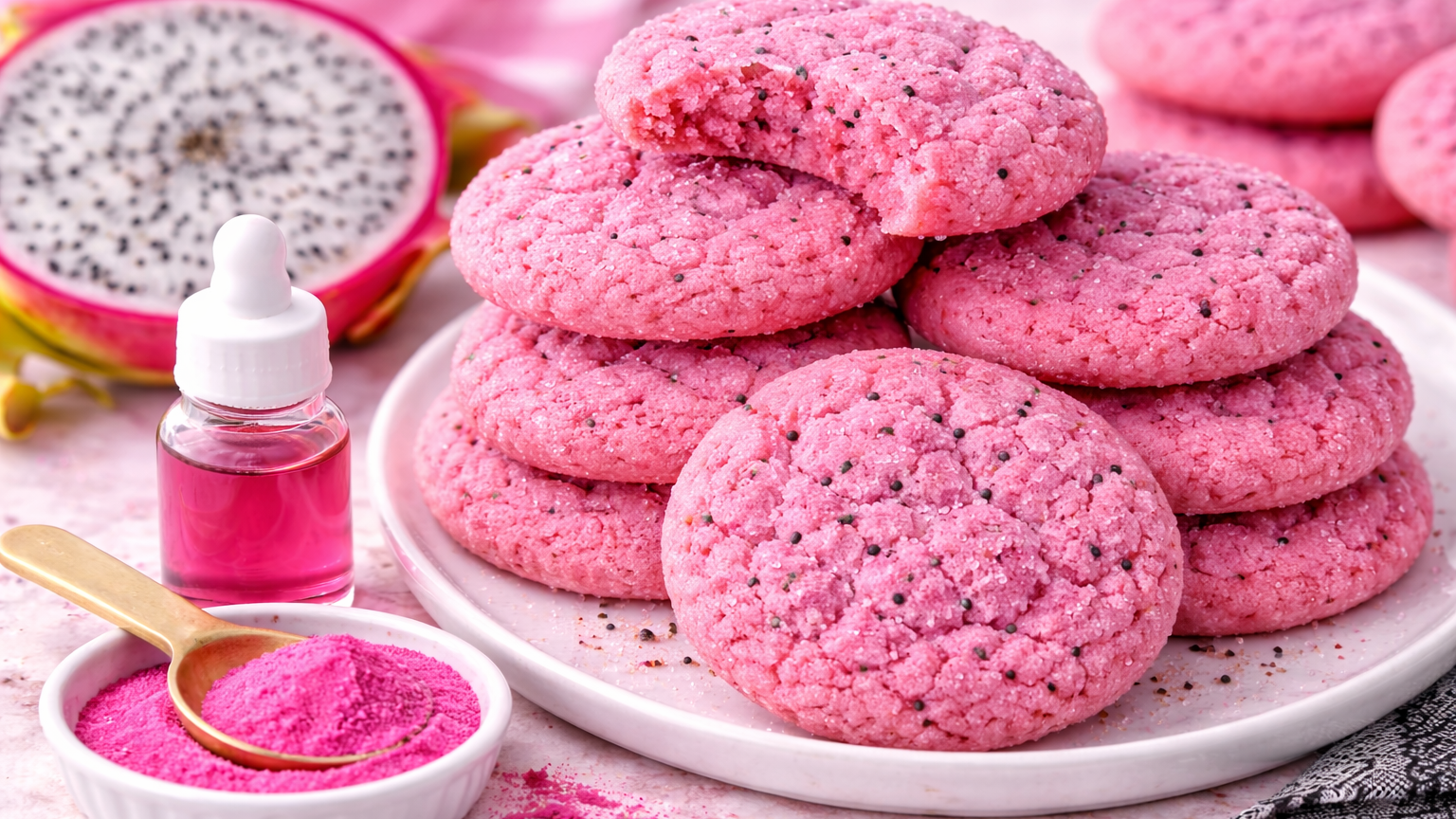 Pink Dragonfruit Chewy Sugar Cookies — Natural Pink Food Color (Water-Soluble Extract)