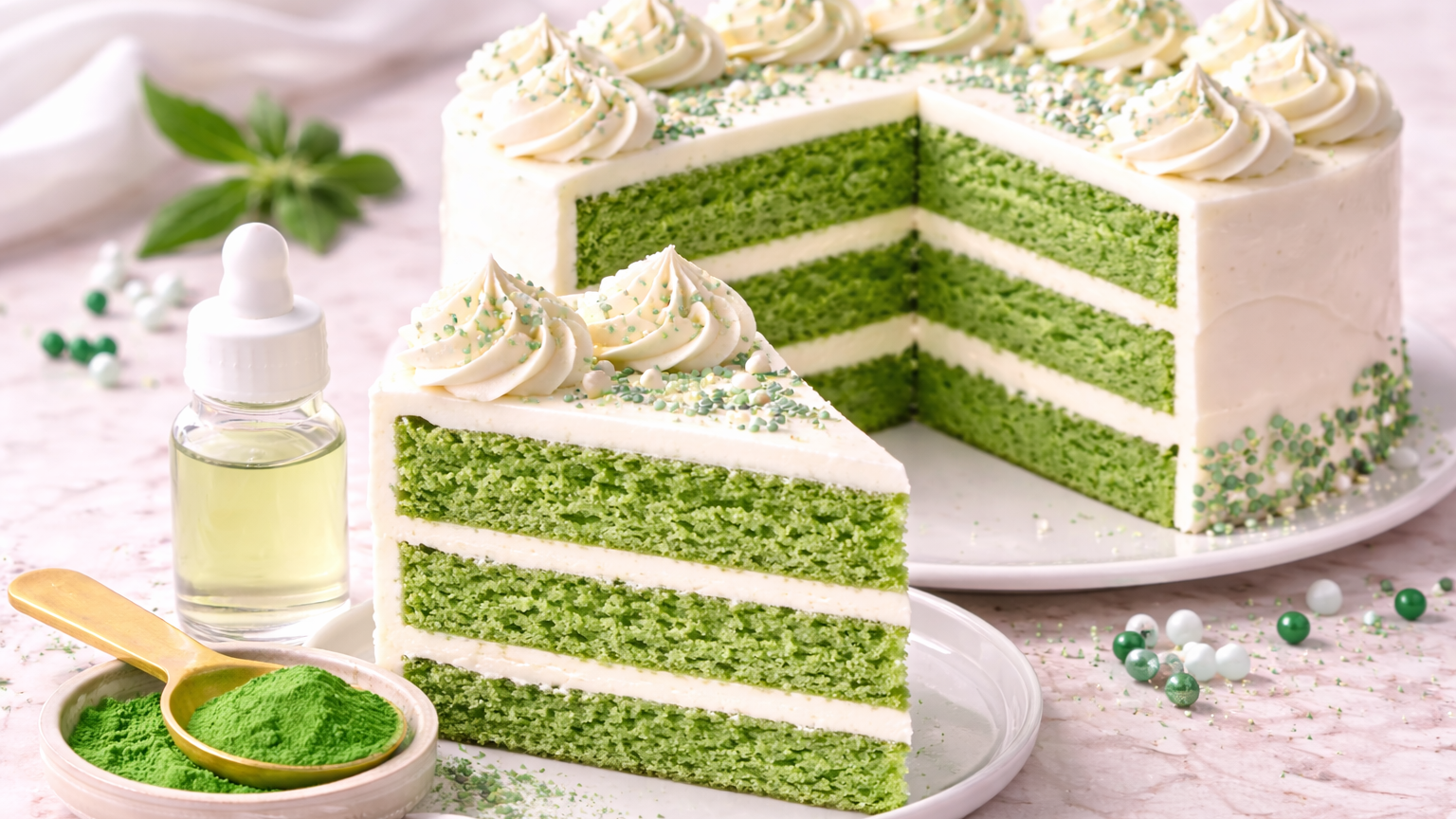 Emerald Dream Green Velvet Cake (with Natural Green Food Color – Water-Soluble Extract)