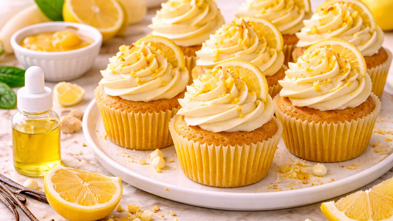 Radiant Yellow Lemon Cupcakes with Natural Yellow Extract