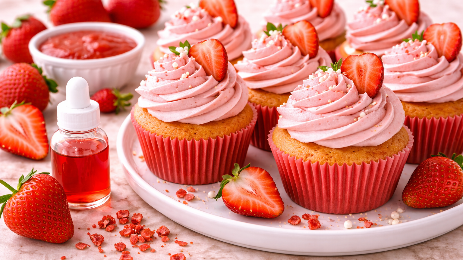 Intense Strawberry Oil-Soluble Extract Cupcakes with Strawberry Buttercream