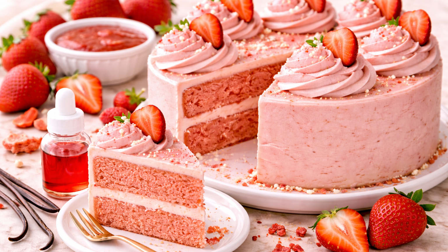 Ultra-Moist Strawberry Layer Cake with Oil-Soluble Strawberry Extract