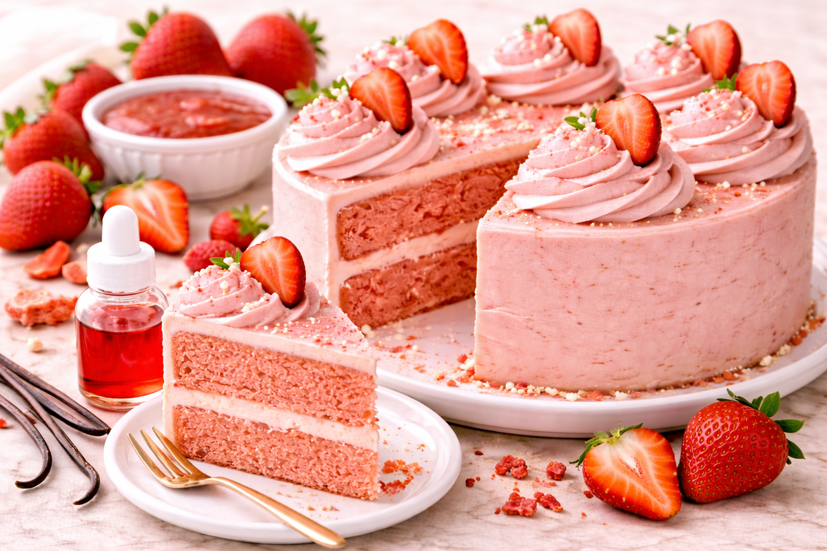 Ultra-Moist Strawberry Layer Cake with Oil-Soluble Strawberry Extract