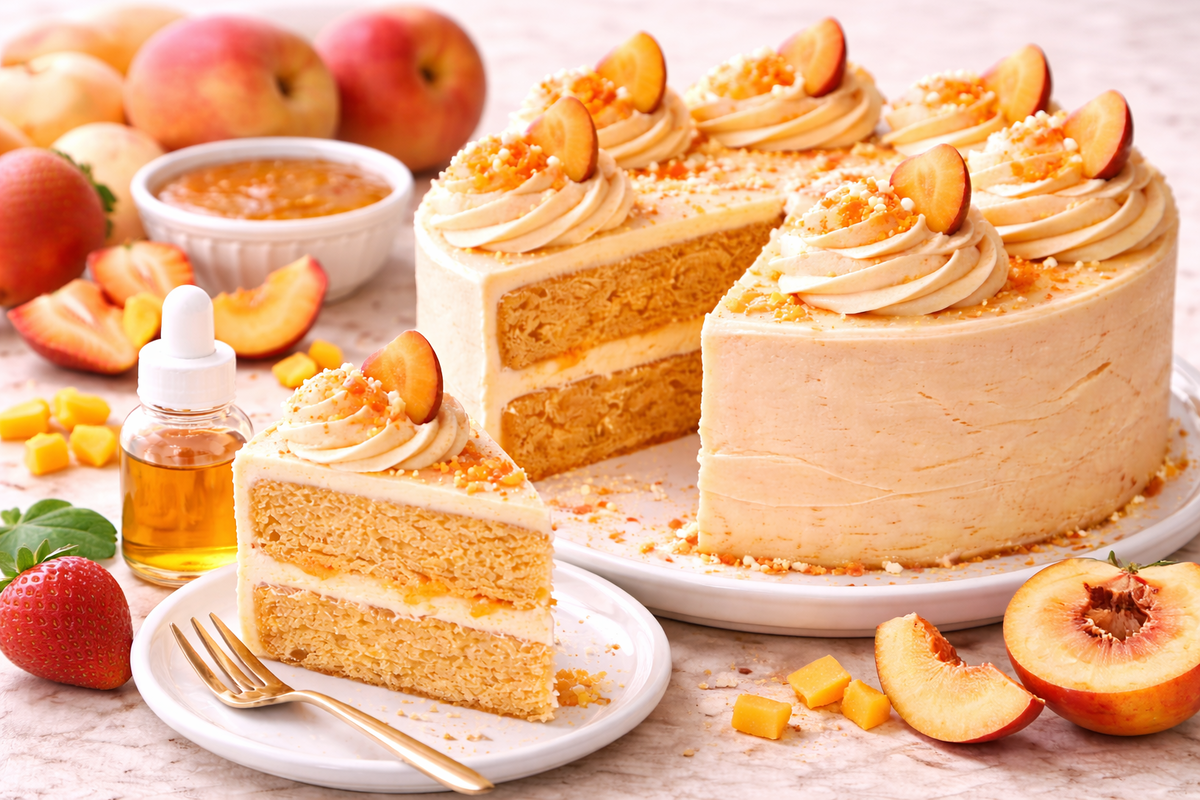 Moist Peach Layer Cake with Oil-Soluble Peach Extract — Summer Peach Cake Recipe