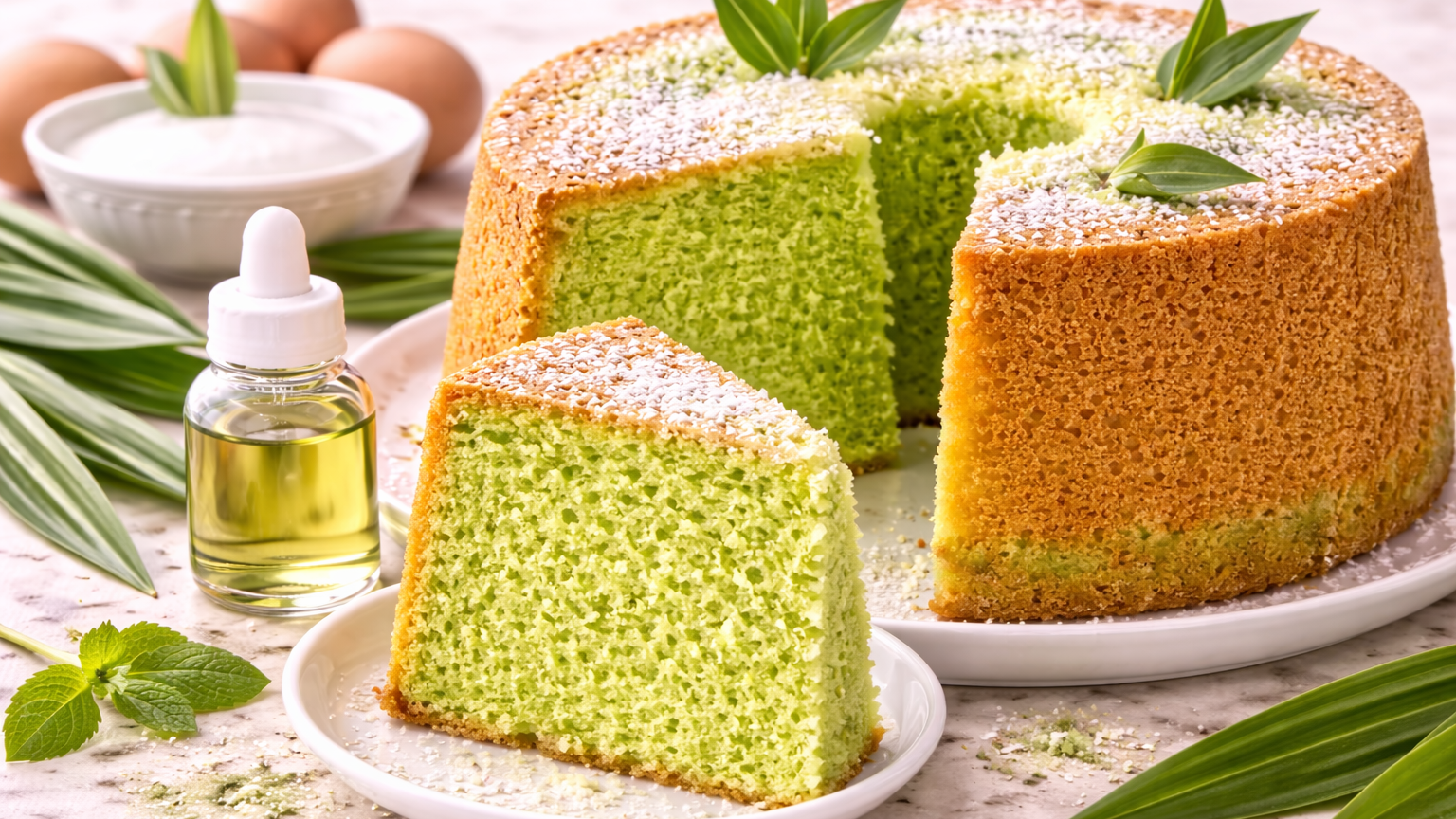 Fluffy Pandan Chiffon Cake Recipe (Using Pandan Extract)