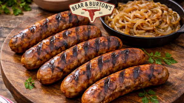 Grilled Bratwurst with Bear & Burton's W Sauce Glaze