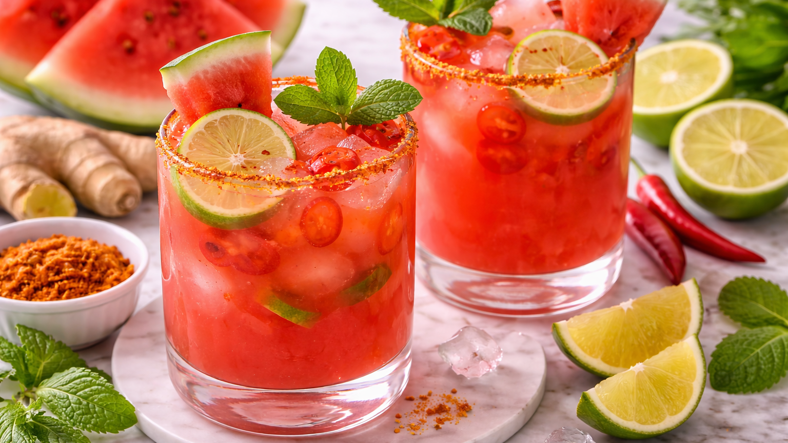 Watermelon Ginger Lime Agua Fresca with Extract — Spicy Zesty Watermelon Cooler