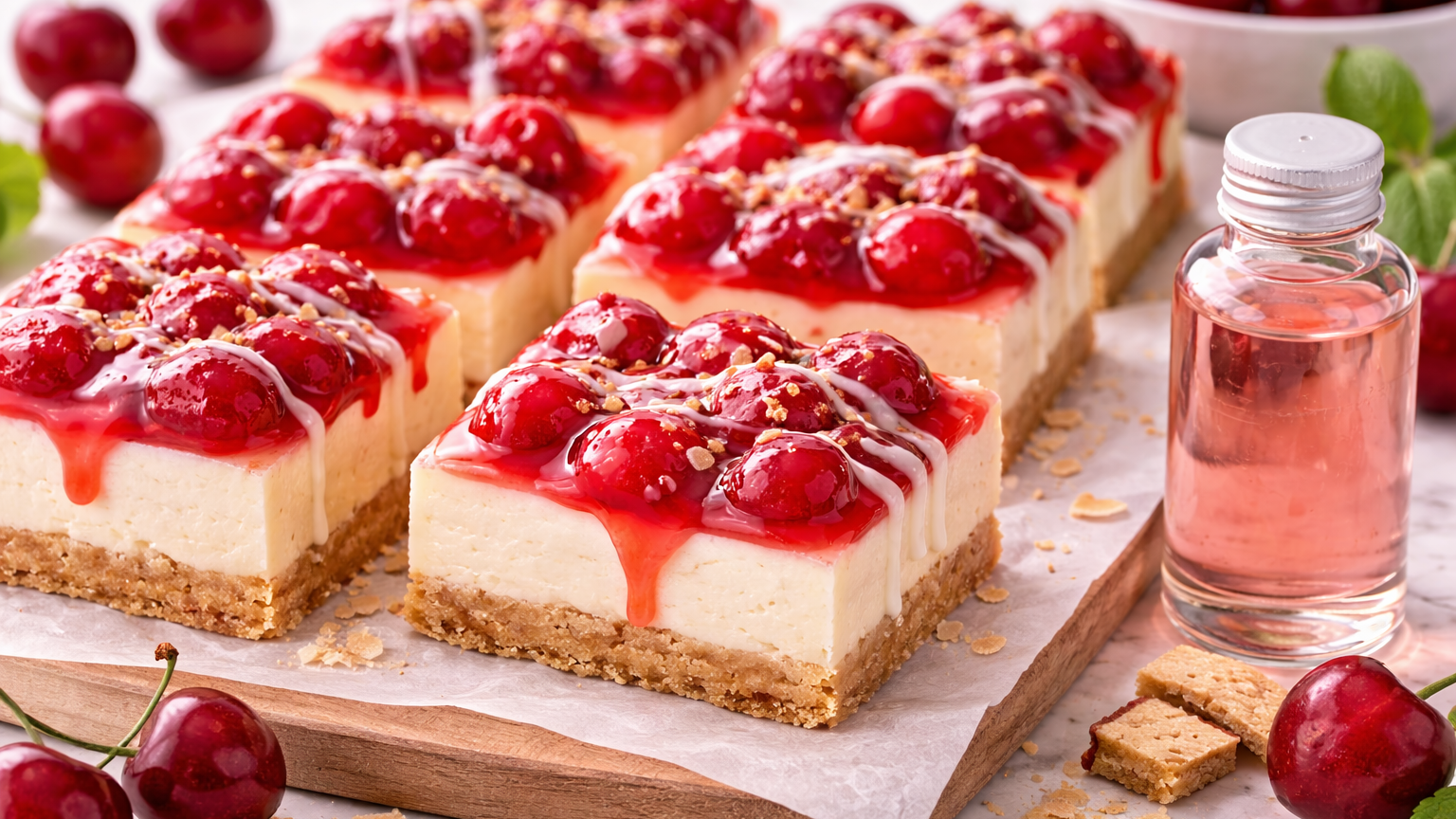 Cherry Bomb Extract Glazed Cherry Cheesecake Bars