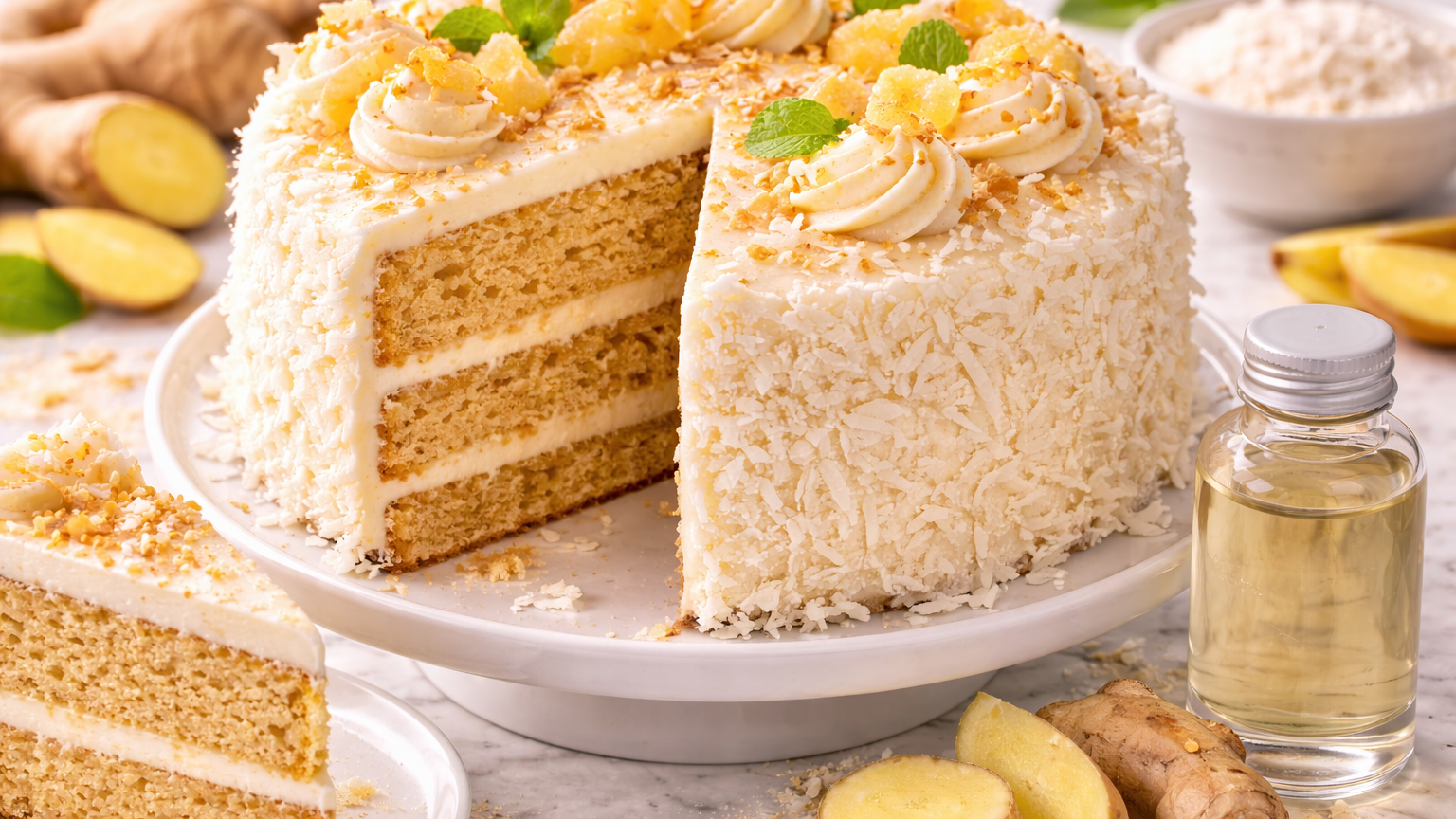 Coconut Ginger Layer Cake with Ginger Flavor Extract