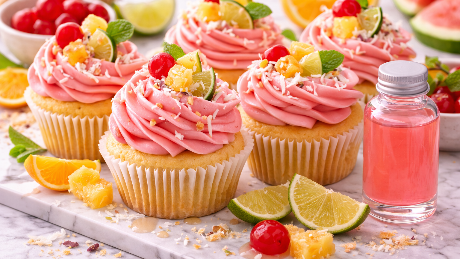 Tropical Punch Cupcakes with Pink Buttercream (Made with Tropical Punch Flavor Extract)