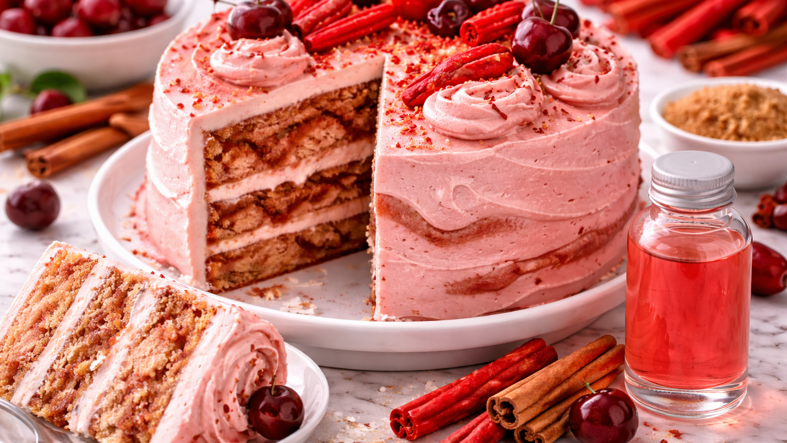 Cherry‑Licorice Infused Red Vine Extract Cake with Sweet Cinnamon Swirl